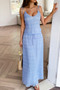 Solid Two Piece Strappy Maxi Skirt Crop Top Set