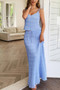Solid Two Piece Strappy Maxi Skirt Crop Top Set