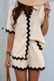 Color Block Two Pieces Button Blouse Sets