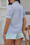 Stripe Button Down Ruffled Front Trim Shirt