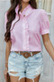 Stripe Button Down Ruffled Front Trim Shirt