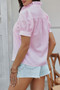 Stripe Button Down Ruffled Front Trim Shirt