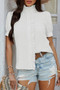 Stripe Button Down Ruffled Front Trim Shirt