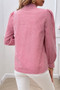 Plaid Puff Sleeves Loose Button Trim Knot Blouse