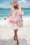 Geometric Printed Bell Ruffle Sleeve Button Dress
