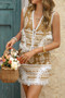 Two Piece Boho Print Sleeveless Button Lace Trim Set