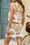 Two Piece Boho Print Sleeveless Button Lace Trim Set