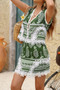 Two Piece Boho Print Sleeveless Button Lace Trim Set