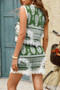 Two Piece Boho Print Sleeveless Button Lace Trim Set