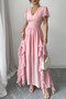 Solid V Neck High Waist Band Ruffle Hem Dress