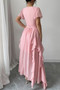 Solid V Neck High Waist Band Ruffle Hem Dress