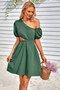 One Shoulder Puff Sleeve A Line Dress