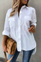 Solid Button Up Pockets Long Sleeves Blouse