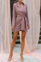 Solid Wrap Belt Cross Long Sleeve Mini Dress