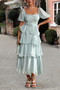 Off Shoulder Puff Short Sleeves Tiered Dress