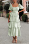 Off Shoulder Puff Short Sleeves Tiered Dress