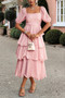 Off Shoulder Puff Short Sleeves Tiered Dress