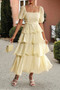 Off Shoulder Puff Short Sleeves Tiered Dress
