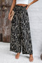 Allover Print Pockets Elastic Band Belt Pant