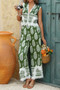 Boho Print Two Piece Sleeveless Button Lace Trim Set