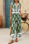 Boho Print Two Piece Sleeveless Button Lace Trim Set