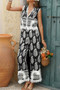 Boho Print Two Piece Sleeveless Button Lace Trim Set