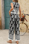 Boho Print Two Piece Sleeveless Button Lace Trim Set