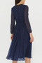 Dot Print Lantern Sleeve Belted Midi Dress