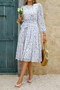Dot Print Lantern Sleeve Belted Midi Dress