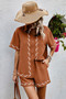 Two Piece Button Down Short Sleeve Outfits Sets