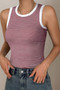 Striped Round Neck White Trim Crop Fitted Tank Top