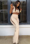Spring Fashion Solid Lace-Up Crop Tank Top Bell Bottom Pants Two-Piece Set