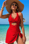 Halter Neck Twisted Tie Knot Front Dress Swimsuit