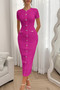 Solid Buckle Design Zipper Split Short Sleeve Dress