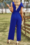 Solid V Neck Knot Shoulder Sleeveless Ruched Belt
