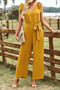 Solid V Neck Knot Shoulder Sleeveless Ruched Belt