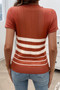 Round Neck Strip Knit Fit Short Sleeve Top