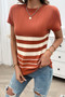 Round Neck Strip Knit Fit Short Sleeve Top