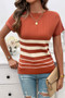 Round Neck Strip Knit Fit Short Sleeve Top