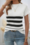 Round Neck Strip Knit Fit Short Sleeve Top