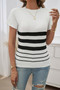 Round Neck Strip Knit Fit Short Sleeve Top