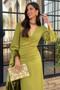 Solid Ruched V Neck Tight Waist Fit Dress