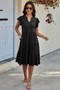 Solid V Neck Color Block Ruffle Hem Loose Dress