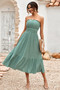 Solid Off Shoulder Elasit Waist Ruffle Dress​