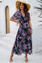 Boho Floral Print High Waist Band Fit Lined Dress​