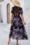 Boho Floral Print High Waist Band Fit Lined Dress​