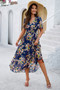Boho Floral Print High Waist Band Fit Lined Dress​