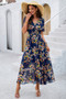 Boho Floral Print High Waist Band Fit Lined Dress​