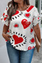 Plus Size Heart Print Ruffle Hem Sleeve Shirt