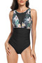 Sleeveless Color Block Floral Fit Lace Swimsuits